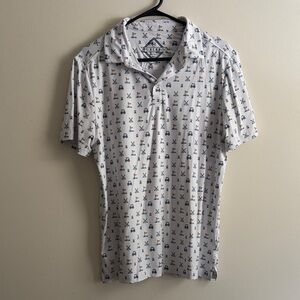BURLEBO White Polo with Navy & Tan Golf Print
